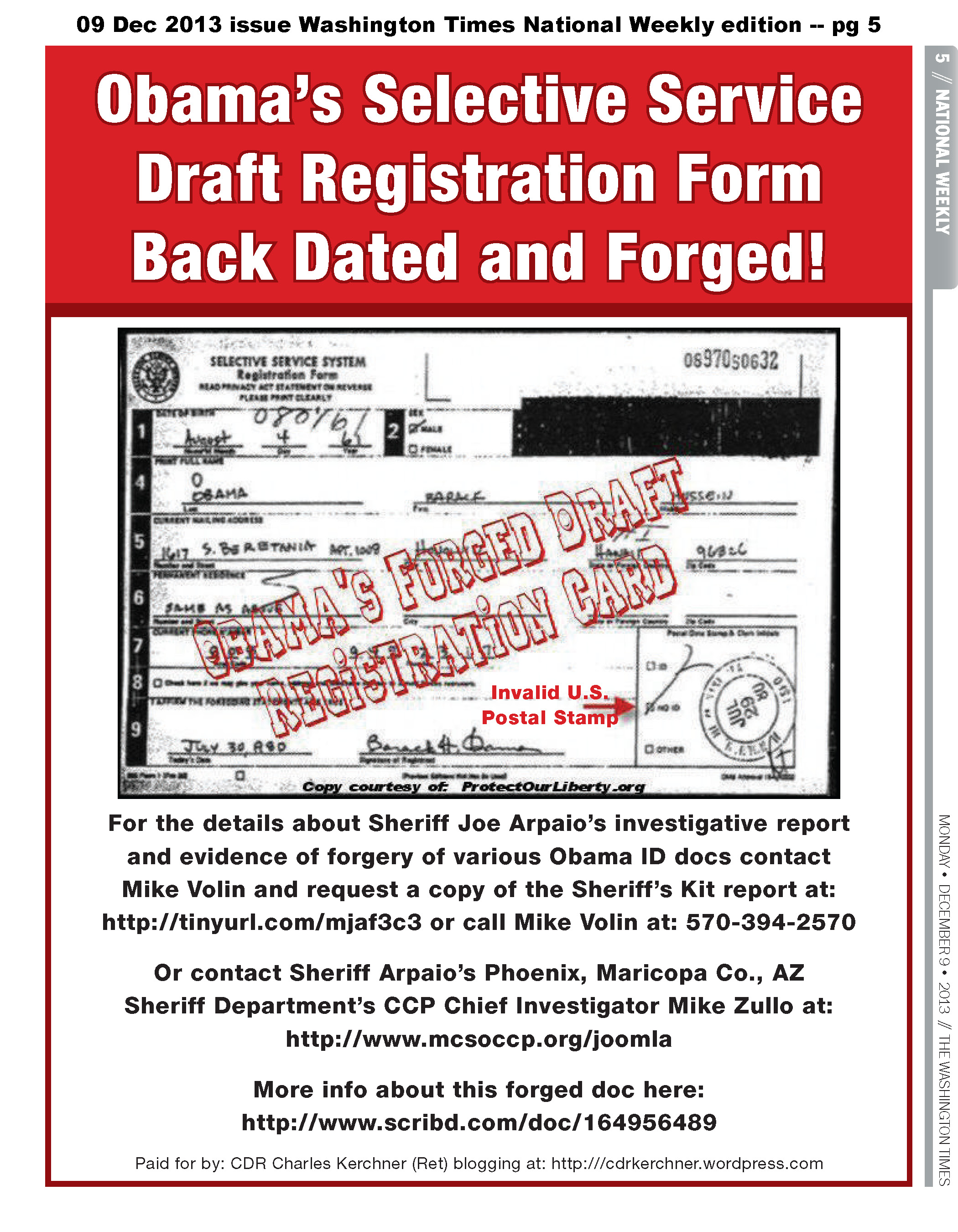 Obama Draft Reg Card Forged!