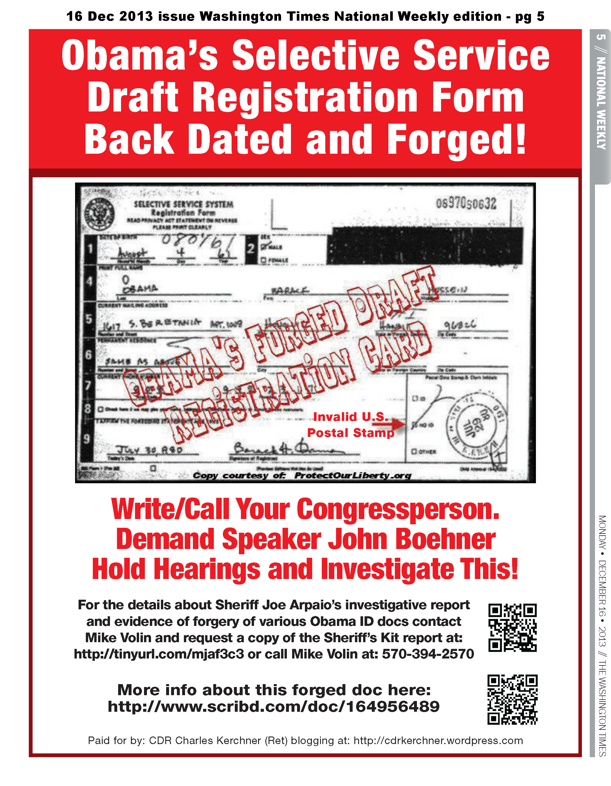 Obama Draft Reg Card Forged!