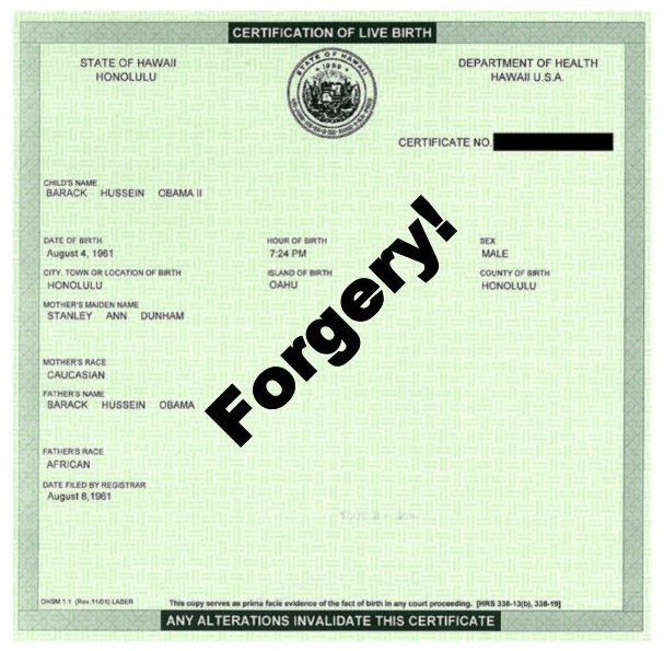 Obama Short-Form Birth Certification Form Forged