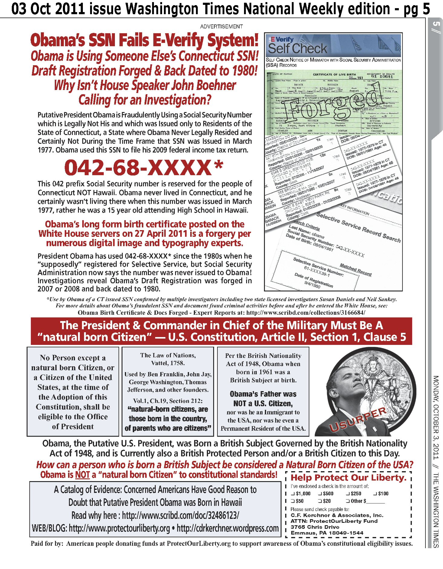Obama SSN Fails E-Verify!