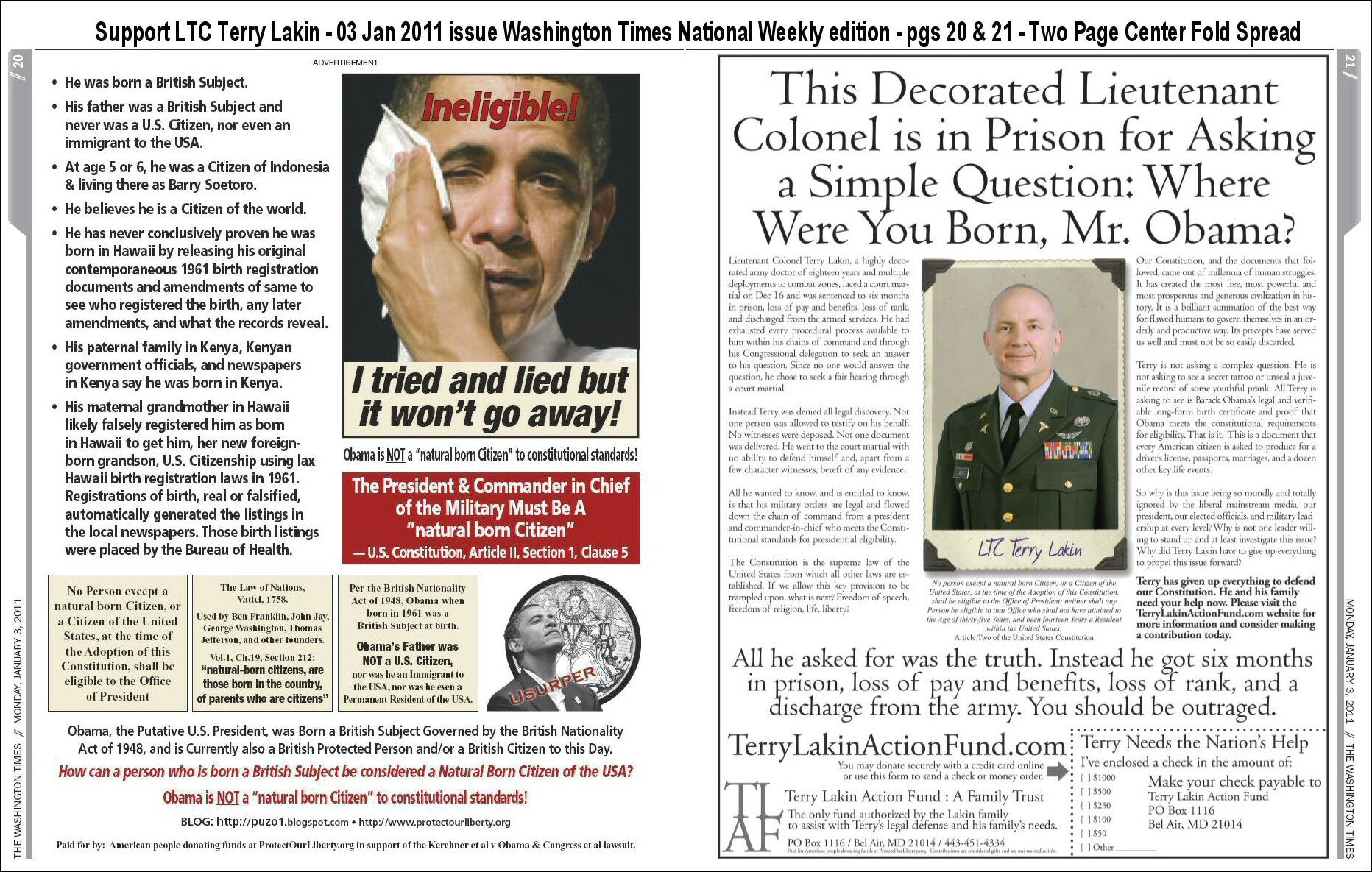 Obama Sweating Ineligible! & Support LTC Lakin