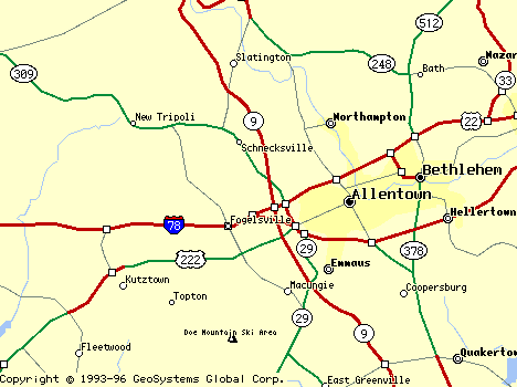 [Map of Roads & Towns in Lehigh Co Area]