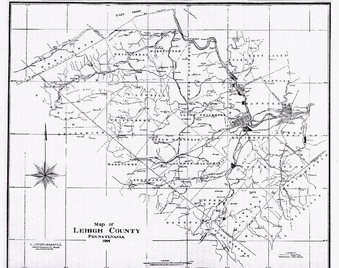 1914 Lehigh Co PA Map Showing Townships